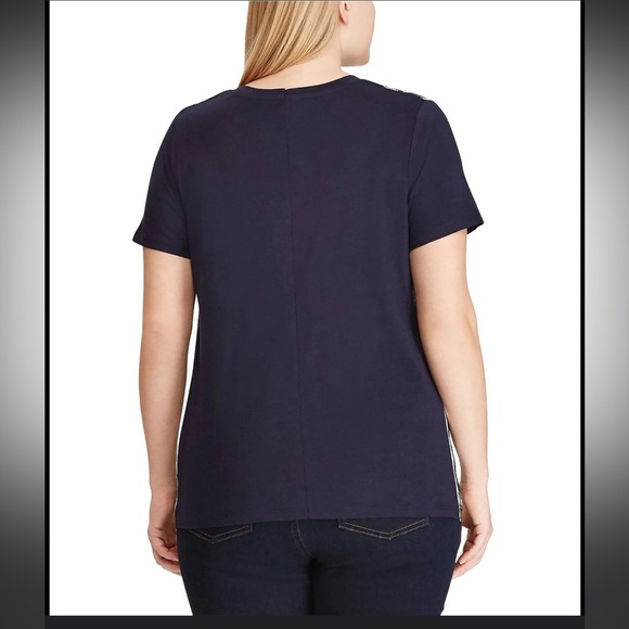 Ralph Lauren plaid top, with solid navy back. Pull on, short sleeve, Sz 3X - Picture 2 of 7